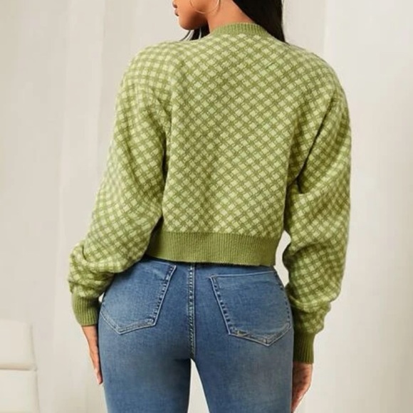 Argyle Pattern Pocket Detail Cardigan & Crop Knit Top - Picture 2 of 2